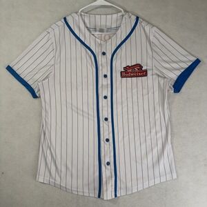 Budweiser Baseball Jersey White Blue King Of Beers Novelty Mens Medium New
